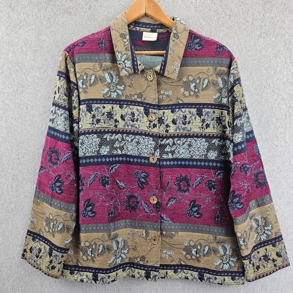 KORET Button Up Jacket Womens 14 Multi Floral Tapestry Vintage Boho Chic Coat